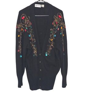 Vintage‎ Right Fashion Jewel Embellished Angora Lambswool Cardigan Sweater Large